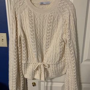 Zara Ecru Waist Tie Sweater SMALL